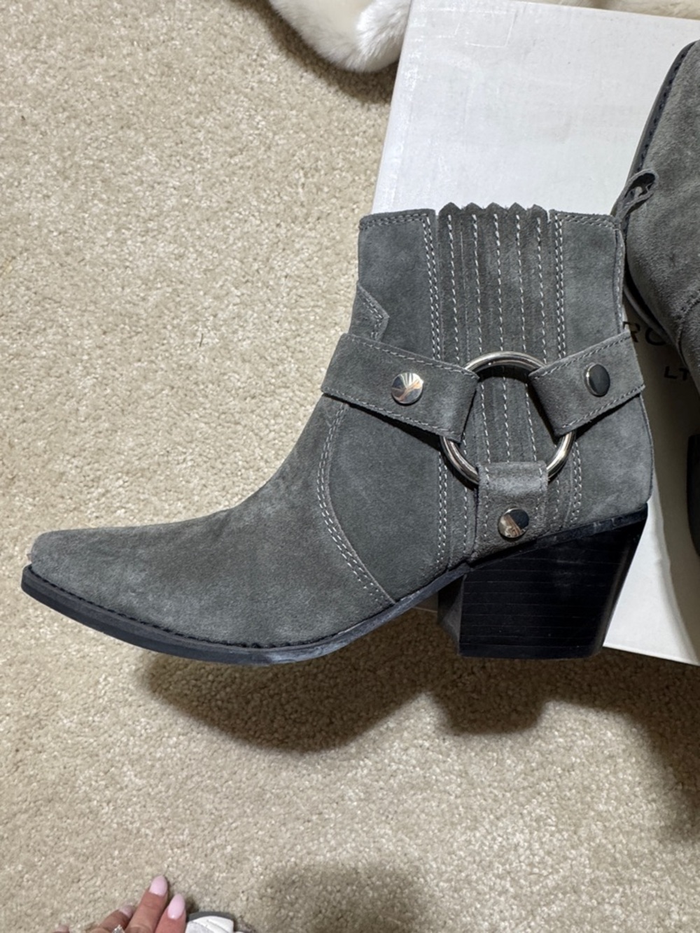 Marc Fisher Gray Suede Western-Inspired Ankle Boots - Picture 5 of 7